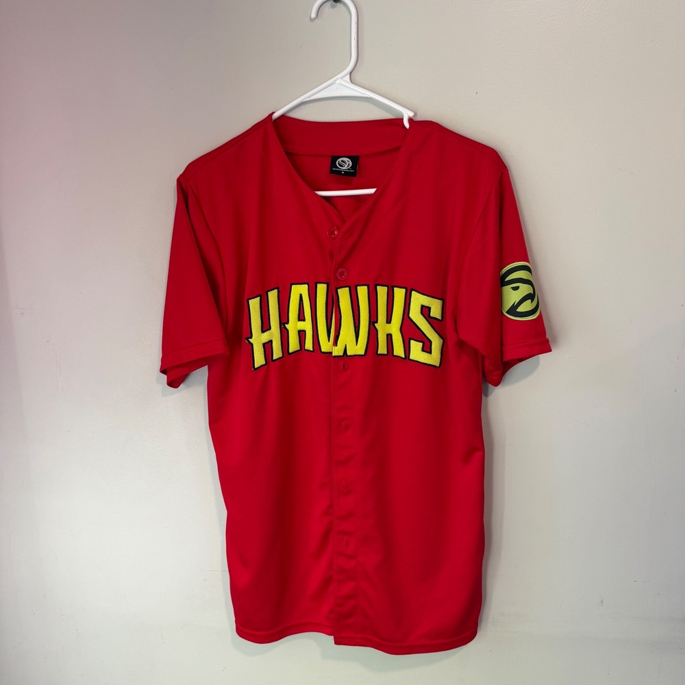 Something Inked Atlanta Hawks Baseball Jersey Mens Small Red Button Front Shirt